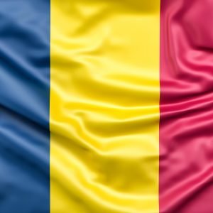 Drapeau du Tchad, composé de trois bandes verticales bleue, jaune et rouge.
